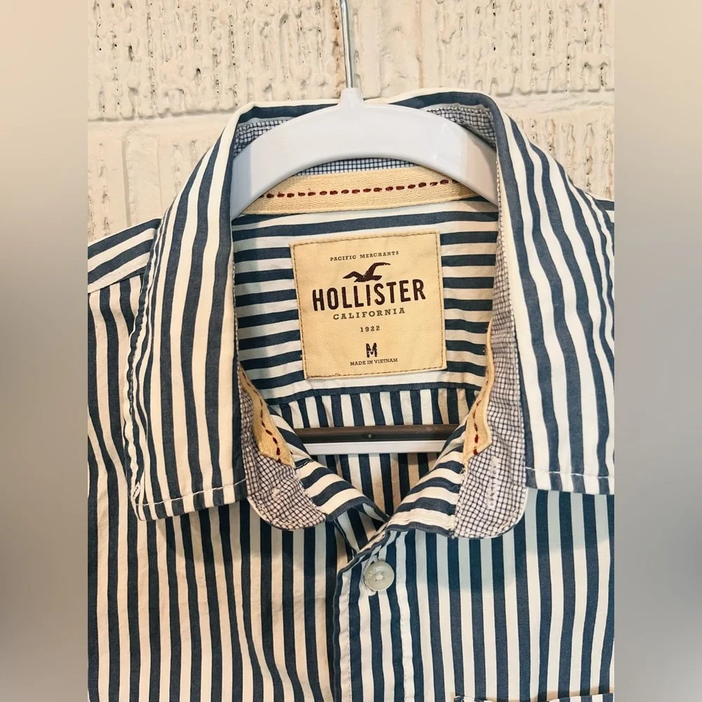 Vintage Hollister Striped Button Down Shirt Blue White Size M